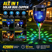 4-in-1 Solar Bug Zapper with Flame Projection Light, Auto Day/Night Mode, USB Rechargeable and IPX4 Waterproof Design for RV
