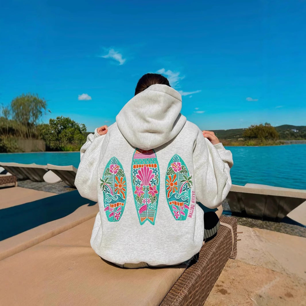 Simple Floral Letter Printing Drop-shoulder Sleeve Ladies Hoodie