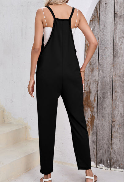 V-Neck Sleeveless Harem Jumpsuit with Side Pockets