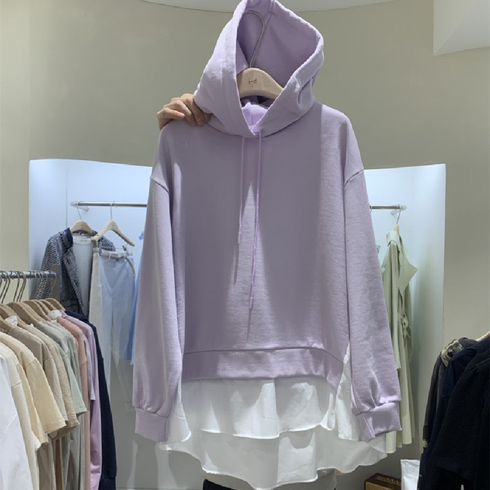 Stitching Fake Two Pieces Hooded Casual