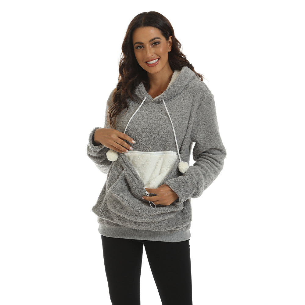 Cozy Solid Color Hooded Sweatshirt with Large Pocket
