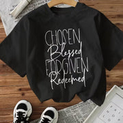 Blessed Letter Cotton Tee – Soft, Classic Black Short Sleeve