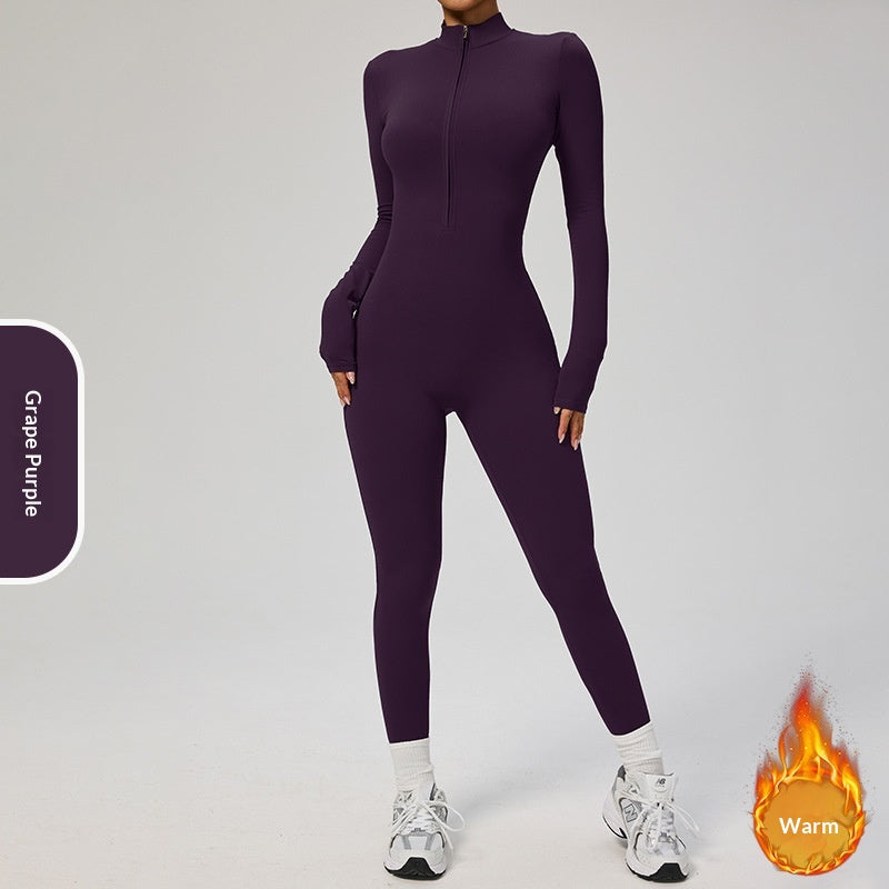 Women's Fleece-Lined Long-Sleeve Yoga Jumpsuit
