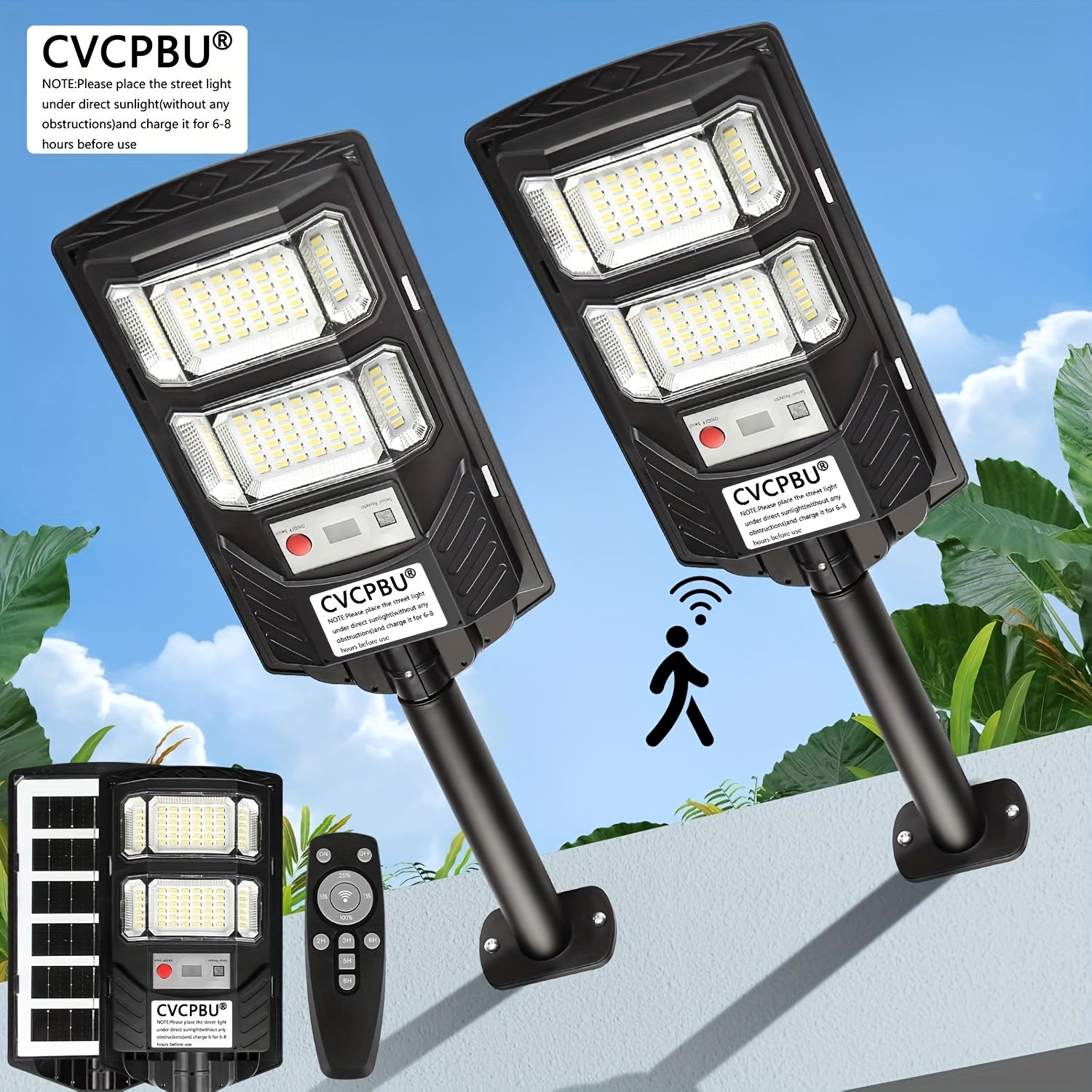 4 Pack/2 Pack Solar Street Light Outdoor 400 LED Lamp Beads, 6500K Waterproof Sensor Solar Flood Light with Remote Control, Commercial Area Parking Lot Night Lighting, Dim to Dawn