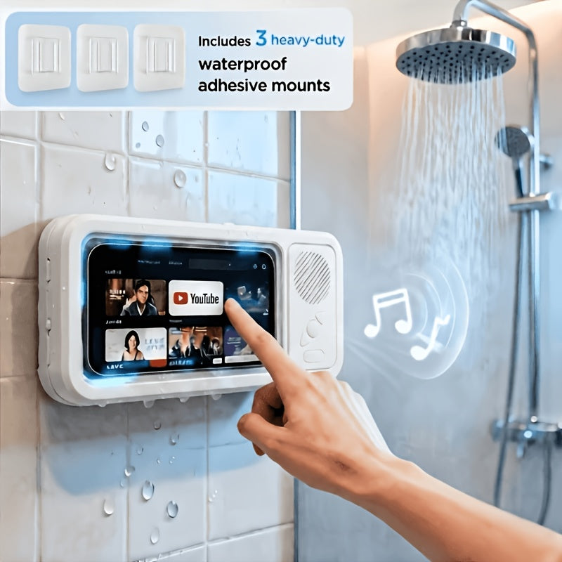 Waterproof Shower Speaker with 360° Rotating Phone Holder – IPX5, Fits 4‑6.8‑Inch Phones