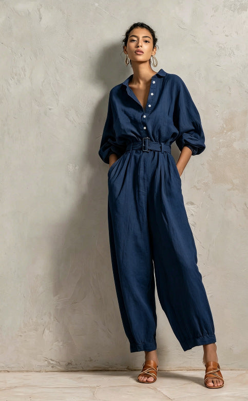 Womens Blended Casual Long-sleeve Jumpsuit