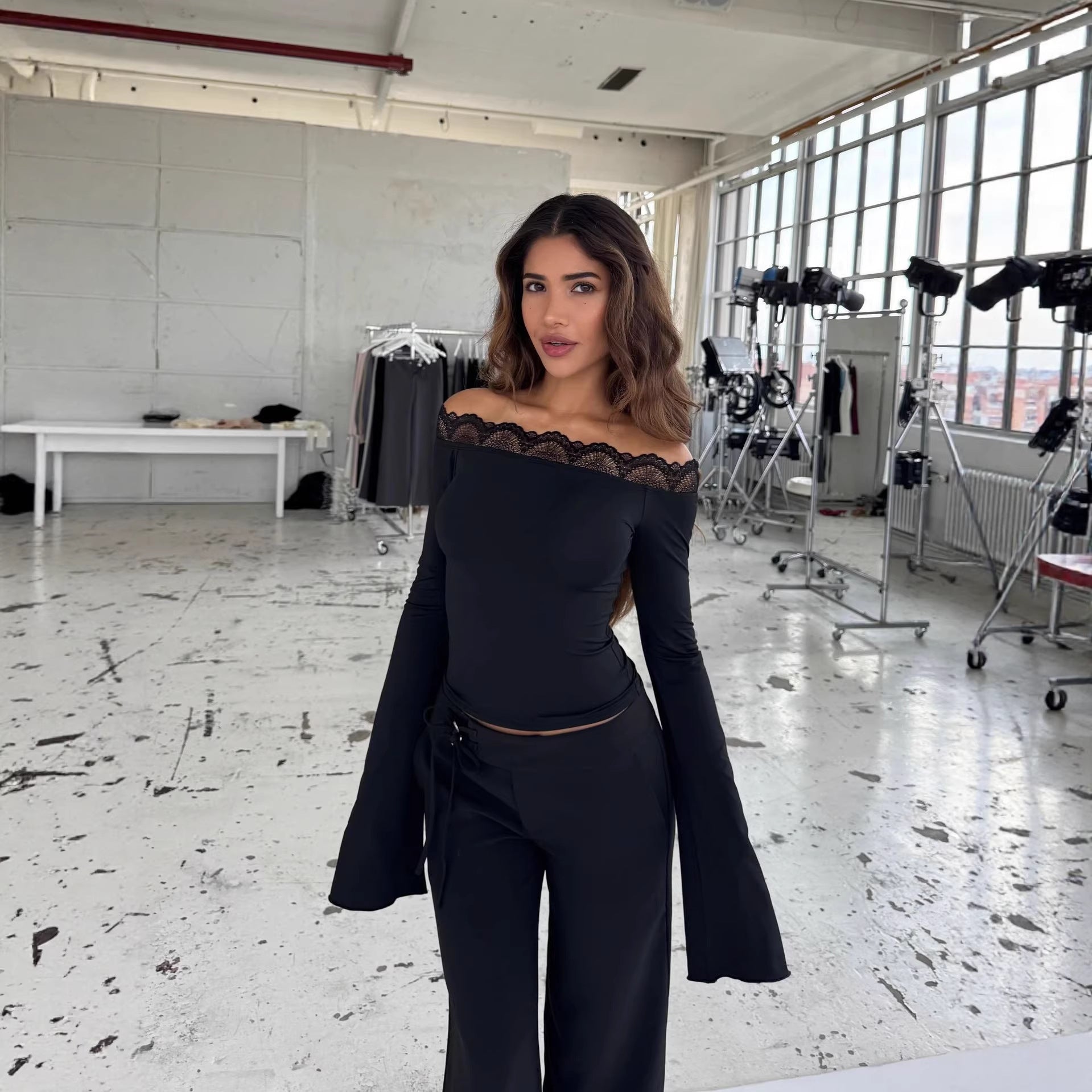 Elegant Off-Shoulder Slim Fit Black Top for Women