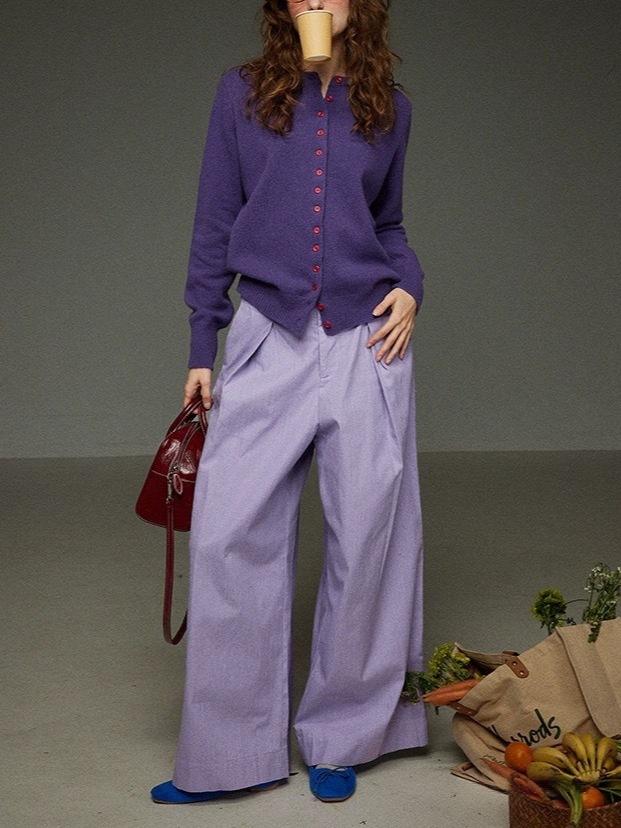 Womens Retro Purple Single-breasted Knitted Sweater