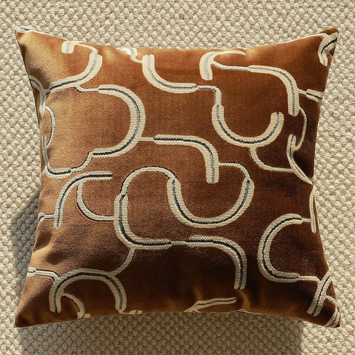 Brown Sofa Cushion Cover & Lumbar Pillow - Geometric Cotton Throw Pillow