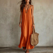 Womens Bohemian Loose-fit Solid-color Dress