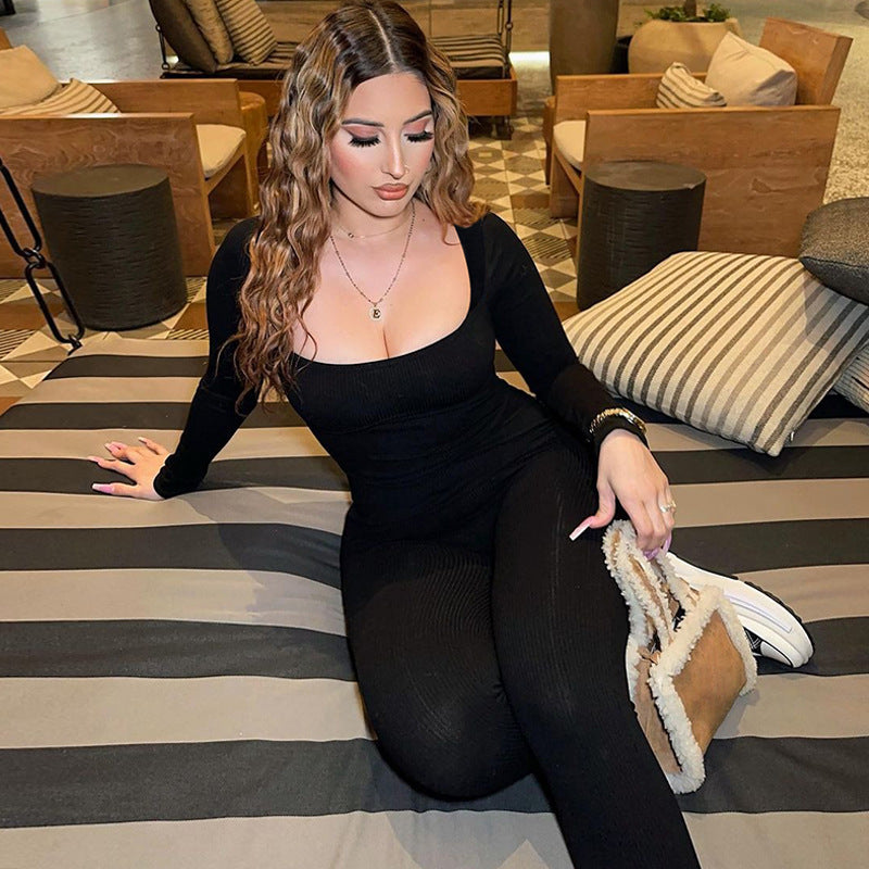 Backless Lace-Up Slim Fit Long Sleeve Jumpsuit