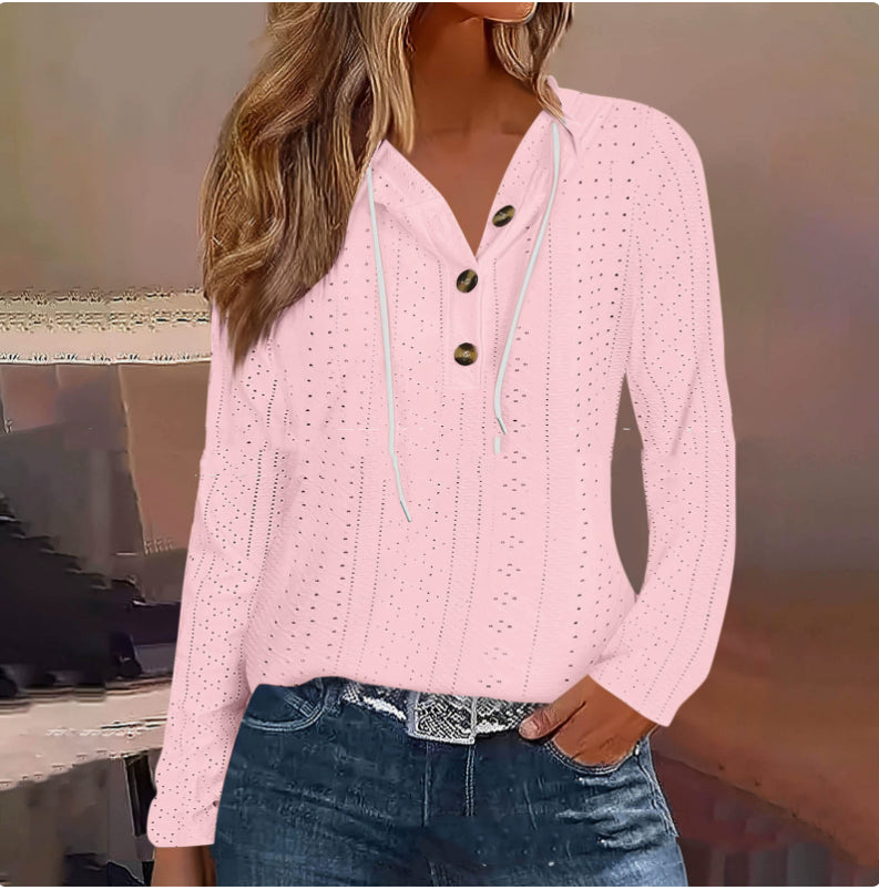 Chic Hollow Knit Long-Sleeve Sweater for Women
