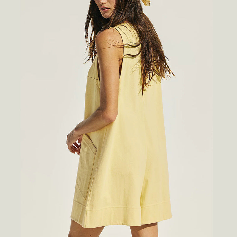 Women's Casual Cotton Linen Vest Romper Shorts