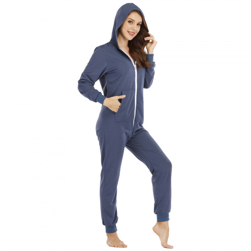 Womens Fashionable Hooded Jumpsuit Loungewear