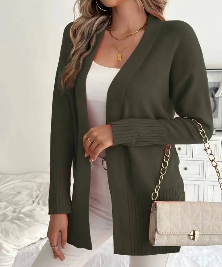 European and American Plus-size Women's Solid Color Large Pocket Sweater Coat