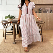 Womens Fashion Striped Waist-cinching Short-sleeve Dress