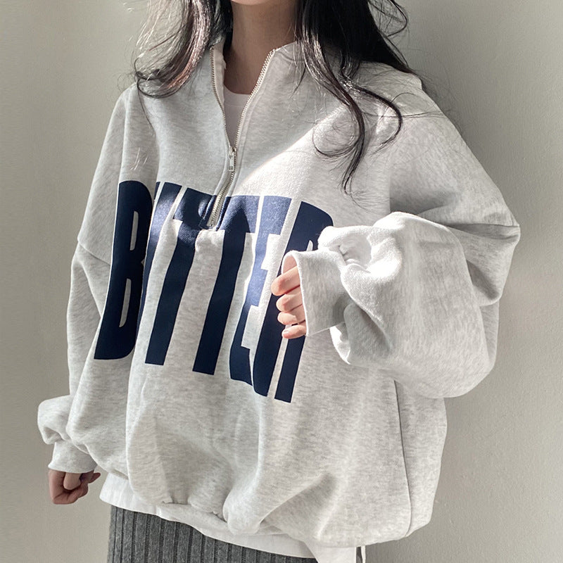 Cozy Contrast Letter Print Loose Long-Sleeve Sweater