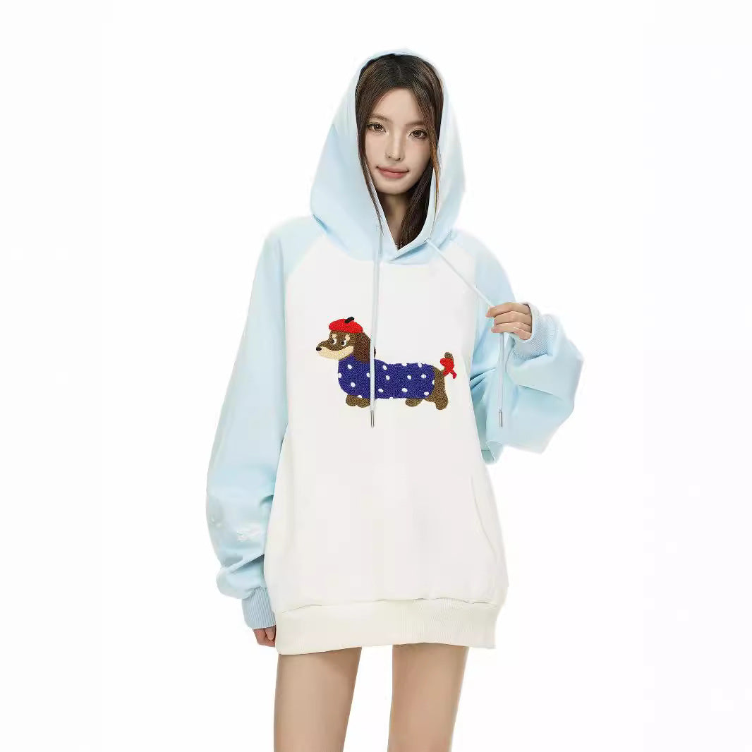 Cozy Embroidered Dog Casual Loose Hoodie