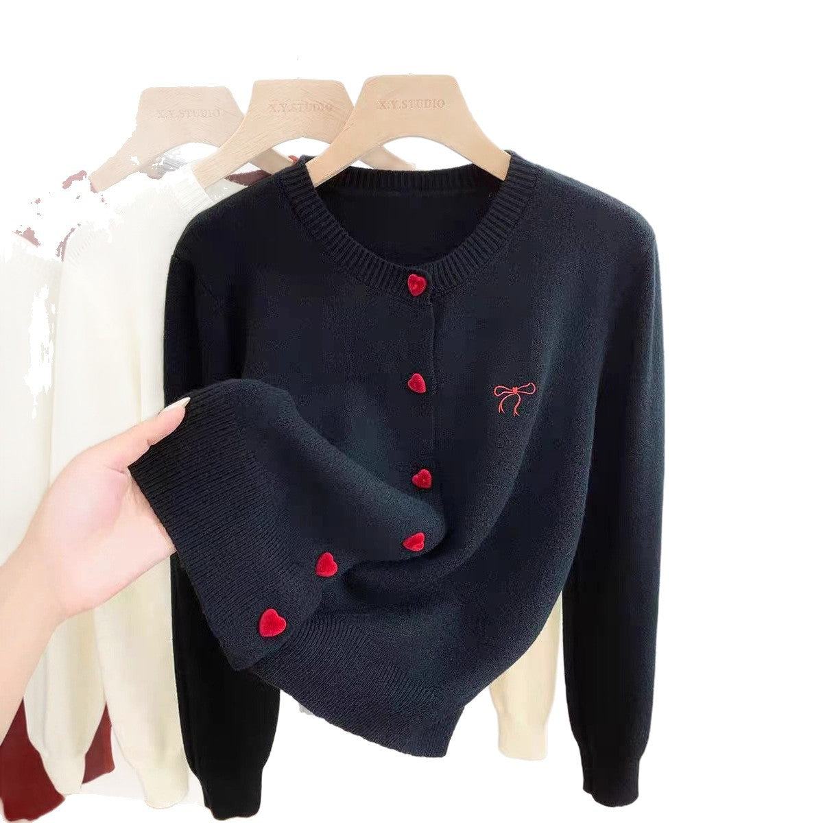 Embroidered Bow-knot Long-sleeve Knitted Cardigan for Women