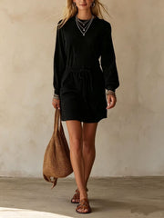 Cord-Tie High-Waist Corduroy Mini Skirt