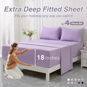 3/4pcs 18 Inch Extra Deep Pocket Bed Sheets Sets, Fits Deep Mattress, Breathable & Cooling Bed Sheets, Hotel Luxury Bed Sheet Set - Soft, Wrinkle Free & Comfy, Pillowcase, Bed Sheet, Fitted Sheet, ...