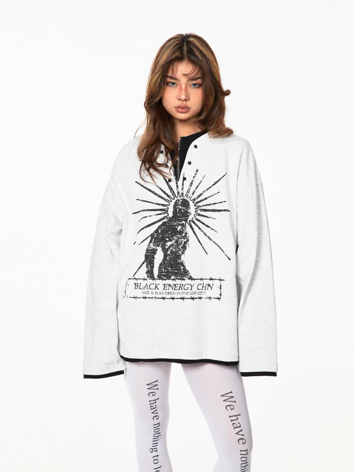 Fake Two-piece Printed T-shirt Women's Long Sleeve Top