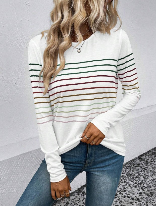 Women's Striped Round Neck Long Sleeve Casual Top