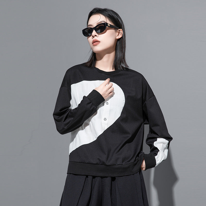 Dark Series Colorblock Semicircle Loose Pullover Sweatshirt