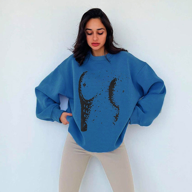 Women's Printed Round Neck Loose Casual Long Sleeve Top