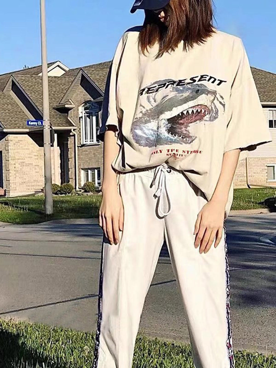 Washed Shark Print Short Sleeve Tee