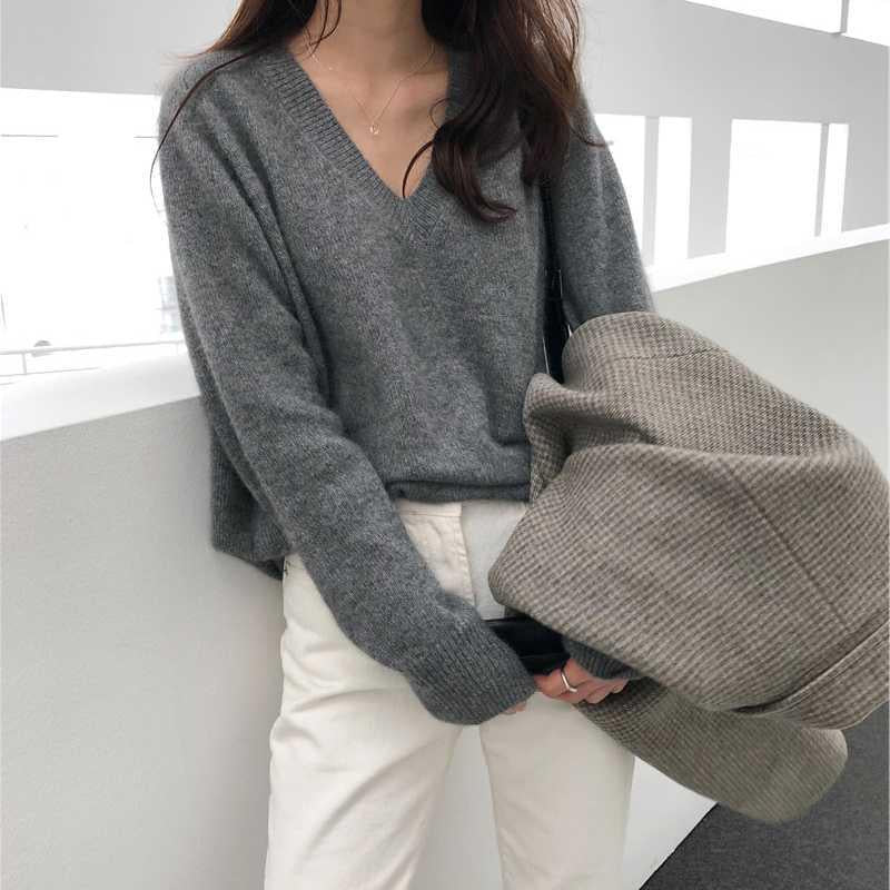 Japanese Style V-Neck Knit Sweater for Women