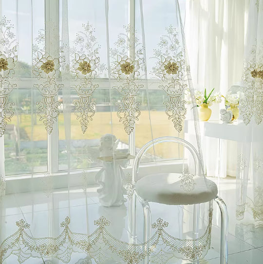 Embroidered Curtain with Relief Design Blackout and Thickened Floor-length Curtain
