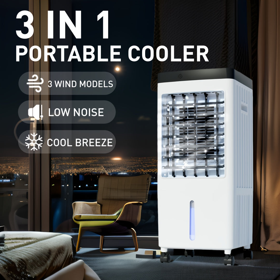 Portable Evaporative Air Cooler – 2.6 Gal Water Tank, 3 Speed Settings, Remote Control, Up to 40 Hours Continuous Operation