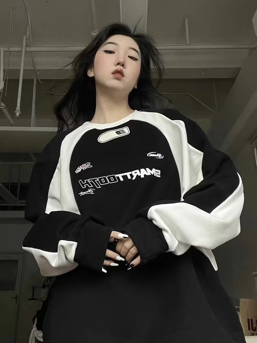 Unisex Loose Long Sleeve Patchwork Sweater Top