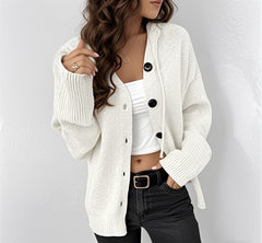 Women's Drawstring Knitted Solid Color Hooded Single-breasted Sweater