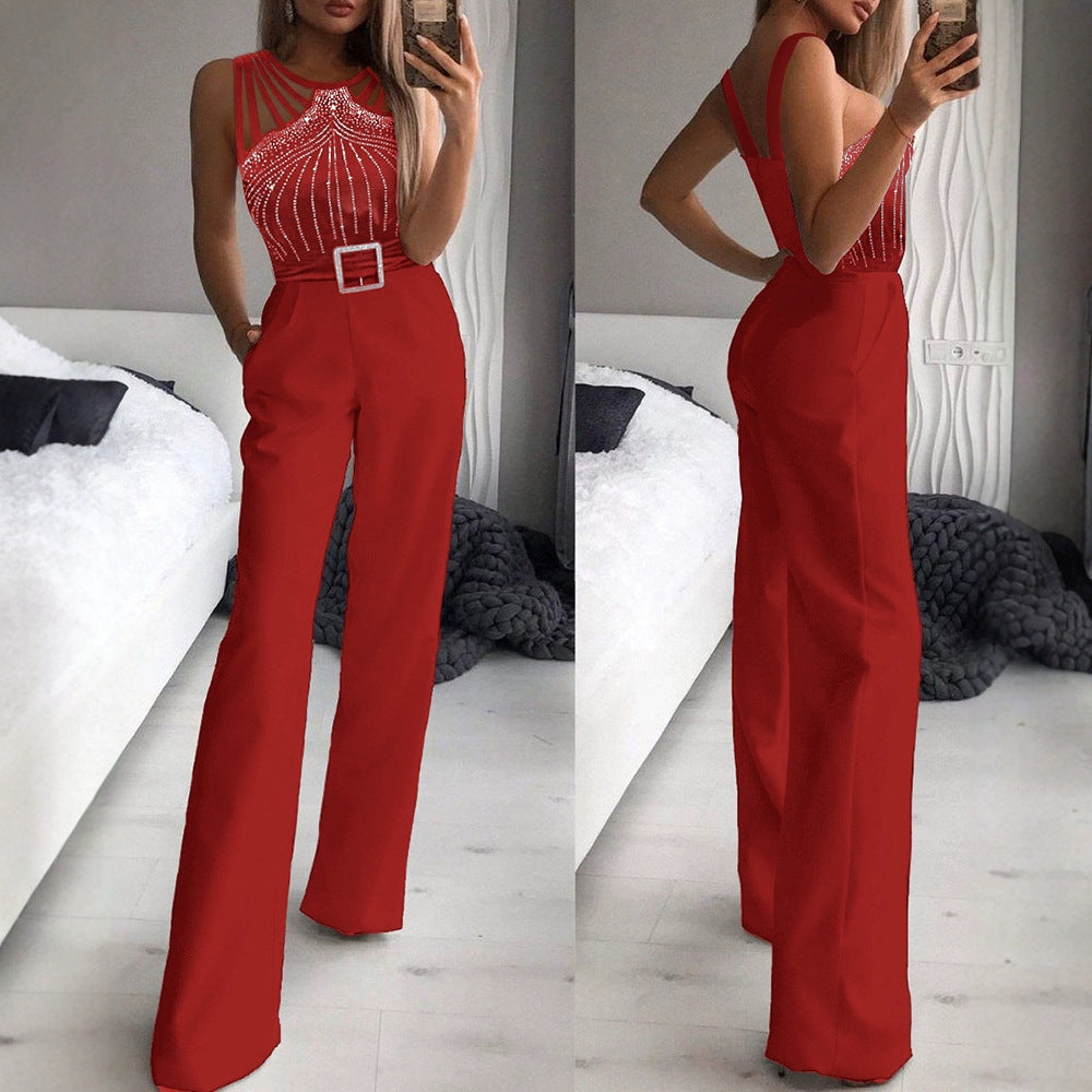 Rhinestone Strapless Waist-Cinching Jumpsuit