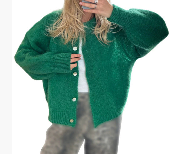 Round Neck Single-breasted Cardigan Women's Sweater