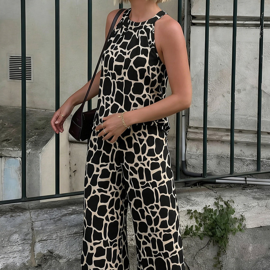 Boho Floral Print Halter Neck Loose Casual Jumpsuit