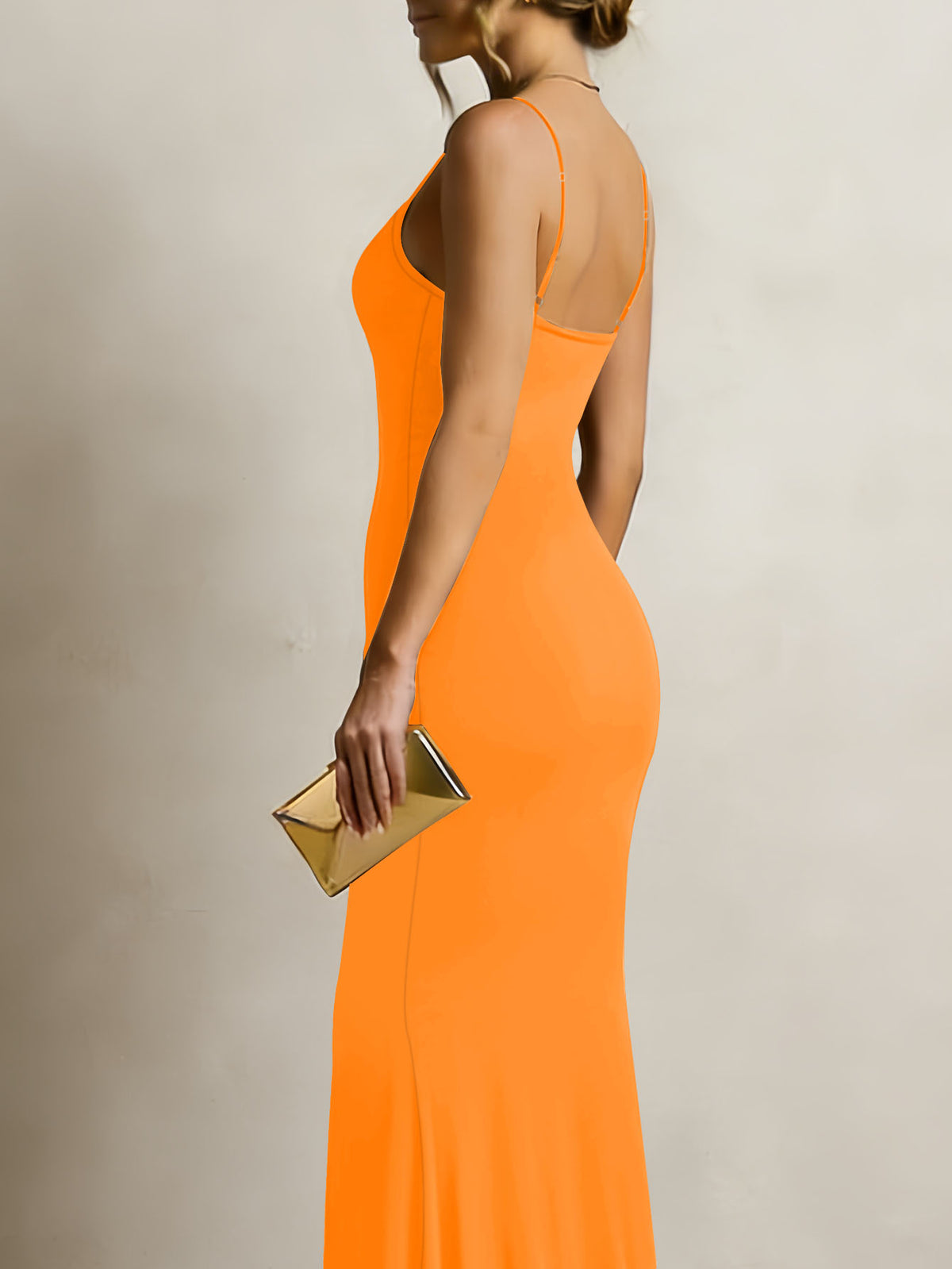 Women's Solid Color Spaghetti Strap Square Neck Bodycon Maxi Dress, Elegant Sleeveless Mermaid Evening Dress Summer Dress for Women