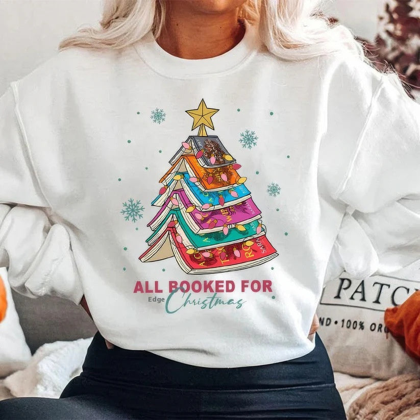 Festive Christmas Letter Print Casual Round Neck Sweater