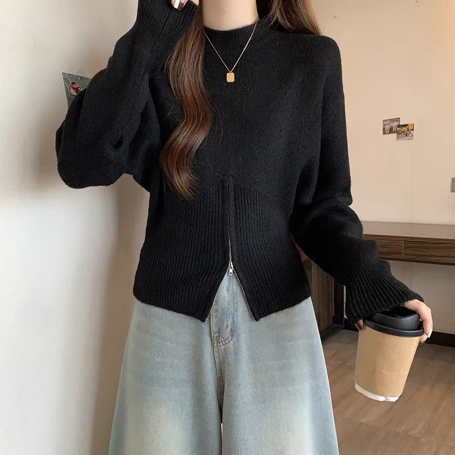 New Autumn Split-zip Short Sweater