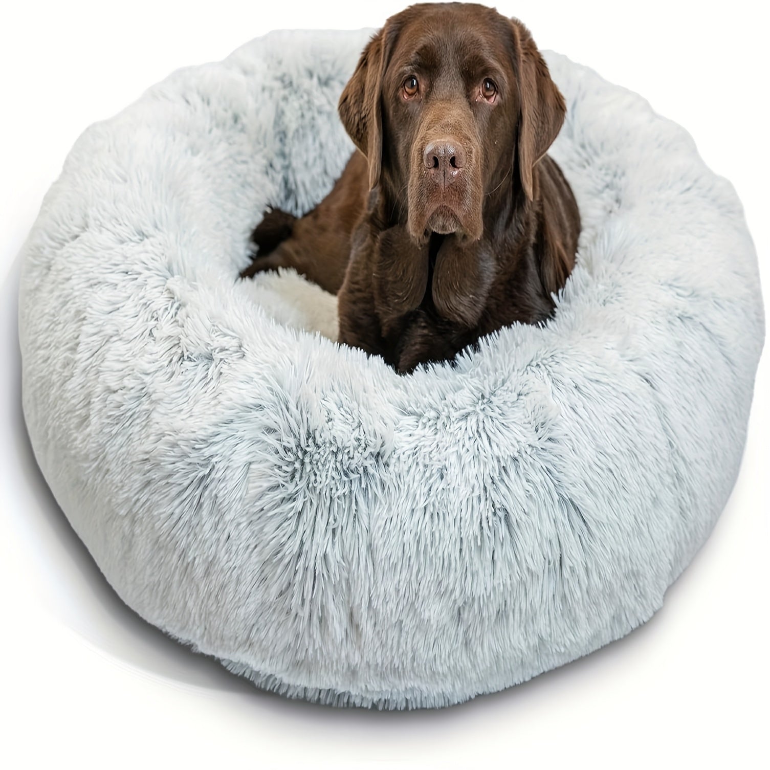 Dog Bed For Large Dogs, Round Fluffy Plush Faux Fur, Anti- Slip Large Pet Bed, Accommodates Up To 90 Lbs Pets
