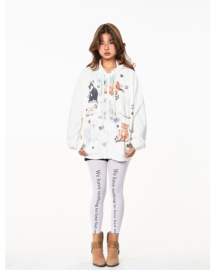American Retro Cute Cat Hooded Sweater