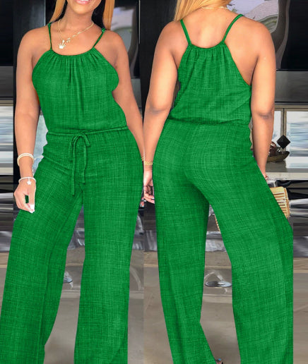 Casual Cotton Linen Drawstring Jumpsuit
