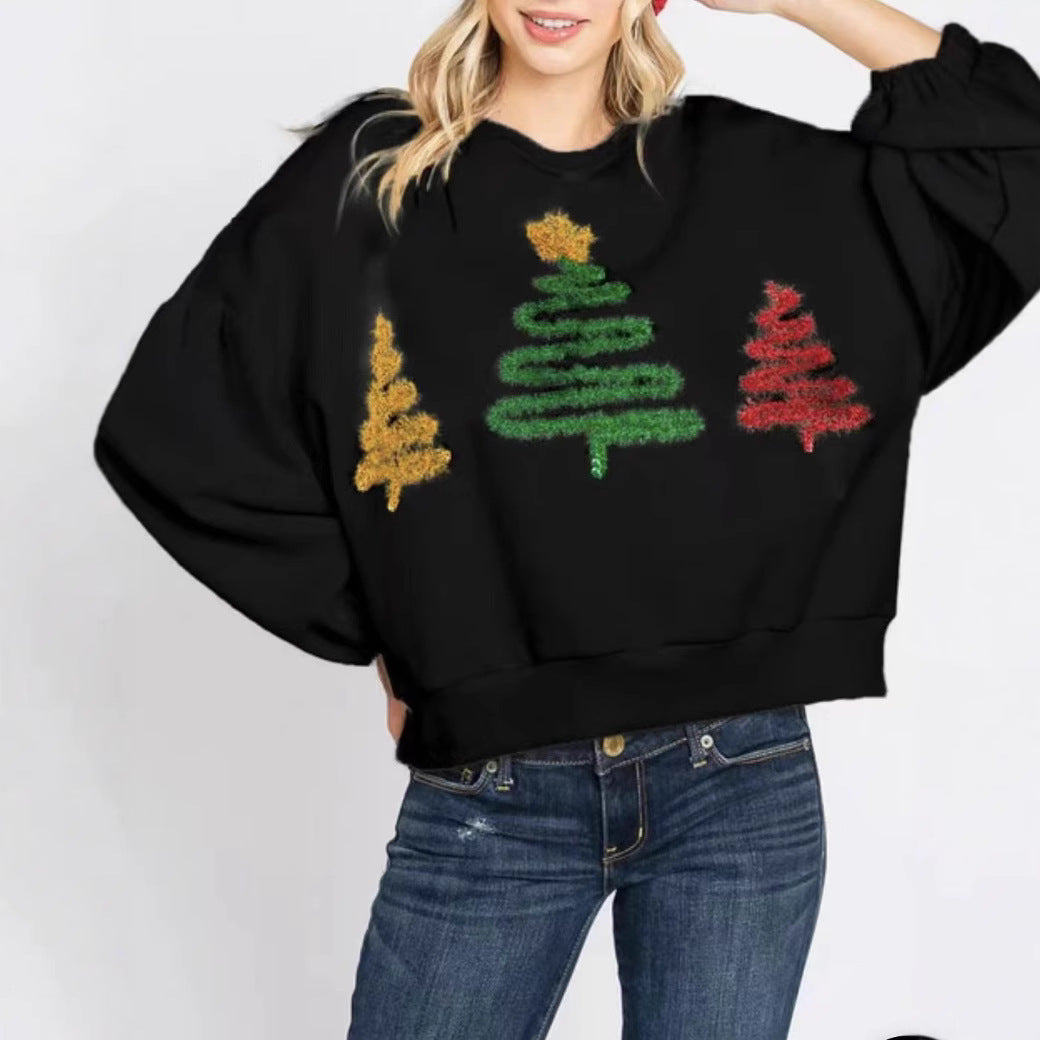 Women's Festive Christmas Tree Long Sleeve Casual Pullover Sweater
