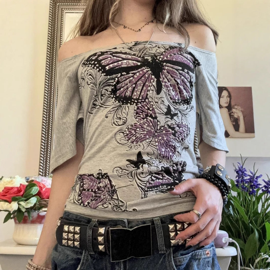 Retro Floral Off-Shoulder Short Sleeve Top – Street Style