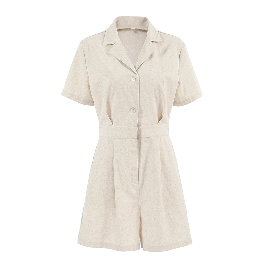 Solid Color Casual Linen Wide-Leg Jumpsuit