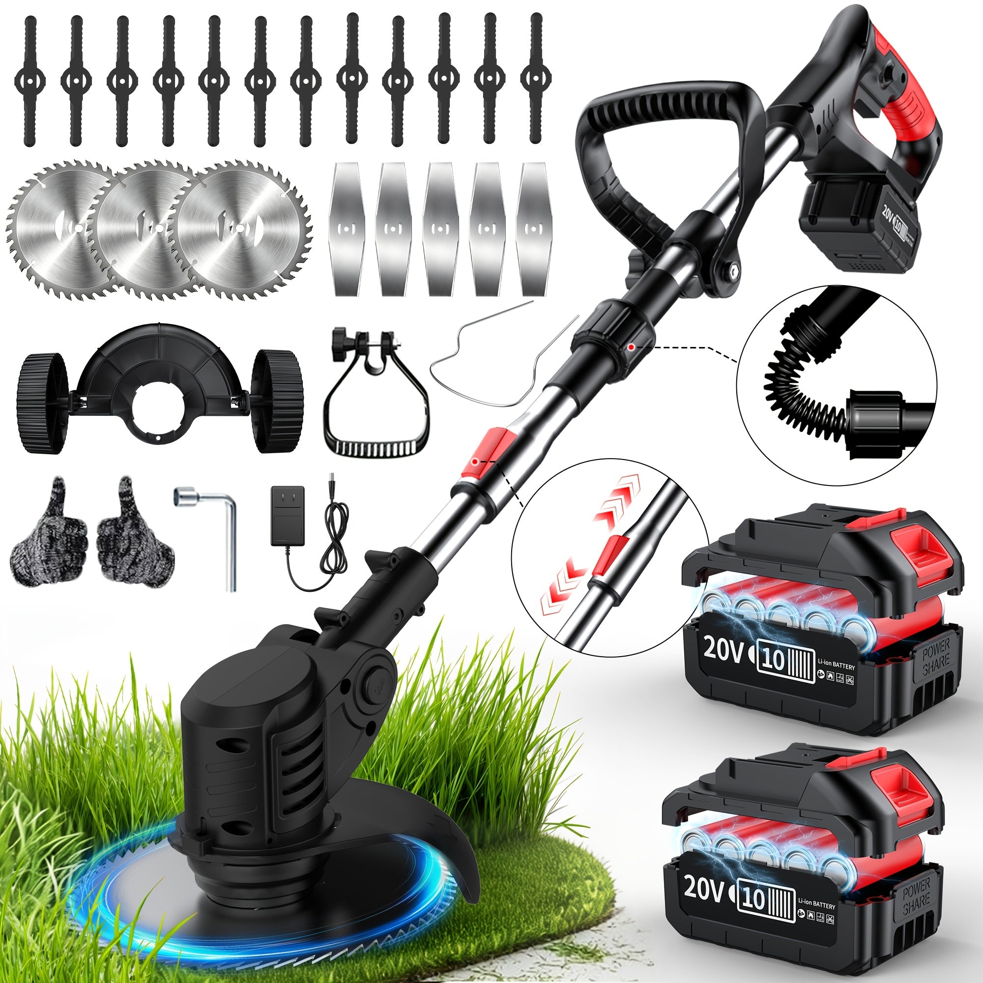 Portable Cordless 3‑in‑1 Electric Lawn Mower, Trimmer & Edger with Adjustable Height, Rotating Head, 3 Blades and Dual Lithium Batteries