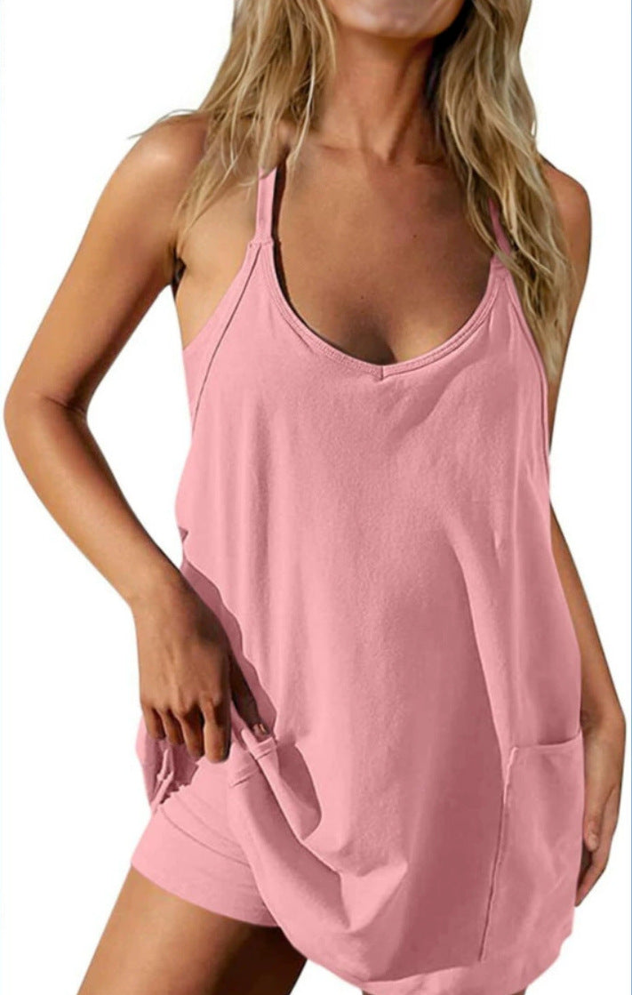 Women's Casual Strap-Top & Shorts Romper Set
