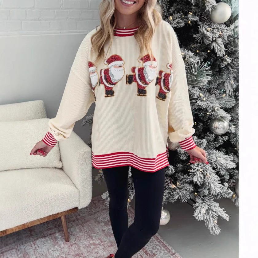 Sequined Santa Skating Christmas Sweatshirt for Women